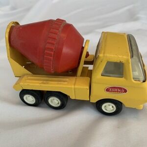Vintage 1970's Red & Yellow Mini Tonka Truck 5" Cement Mixer Pressed Steel Toy